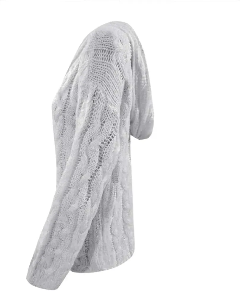 Oversized Sweater for Women, Fashion Chunky Cable Knit Hooded Sweaters Casual V Neck Hoodies Long Sleeve Pullover Tops
