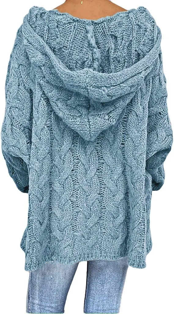 Oversized Sweater for Women, Fashion Chunky Cable Knit Hooded Sweaters Casual V Neck Hoodies Long Sleeve Pullover Tops