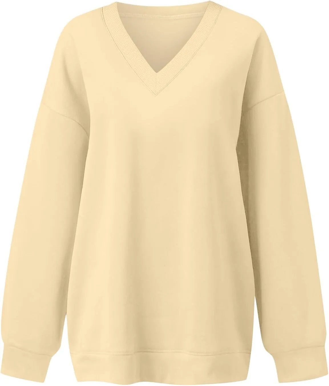 Oversized Sweatshirt for Women Fleece Hoodies Pullover V Neck Long Sleeve Shirts Sweatshirt No Hood Loose Fitting Tops