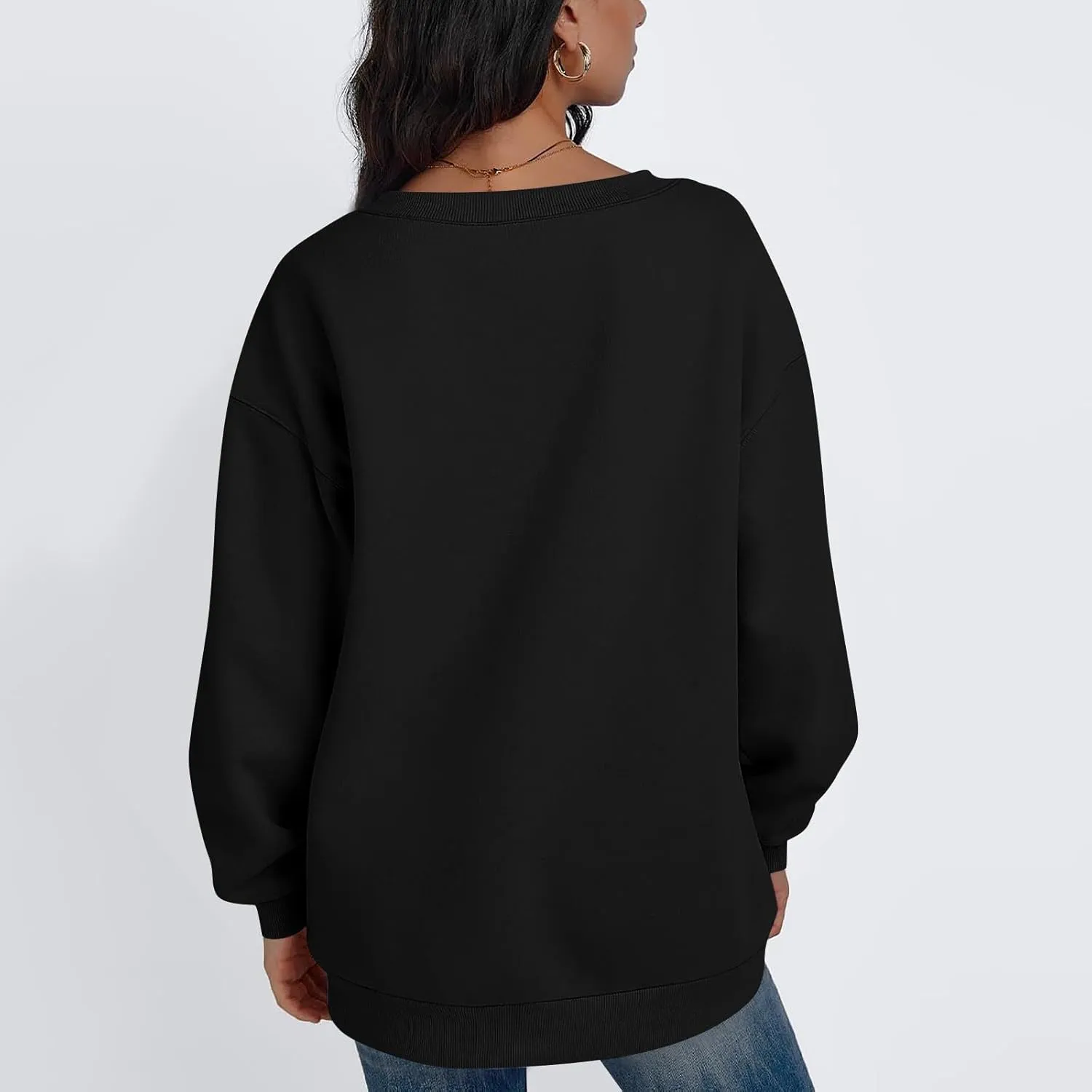 Oversized Sweatshirt for Women Fleece Hoodies Pullover V Neck Long Sleeve Shirts Sweatshirt No Hood Loose Fitting Tops