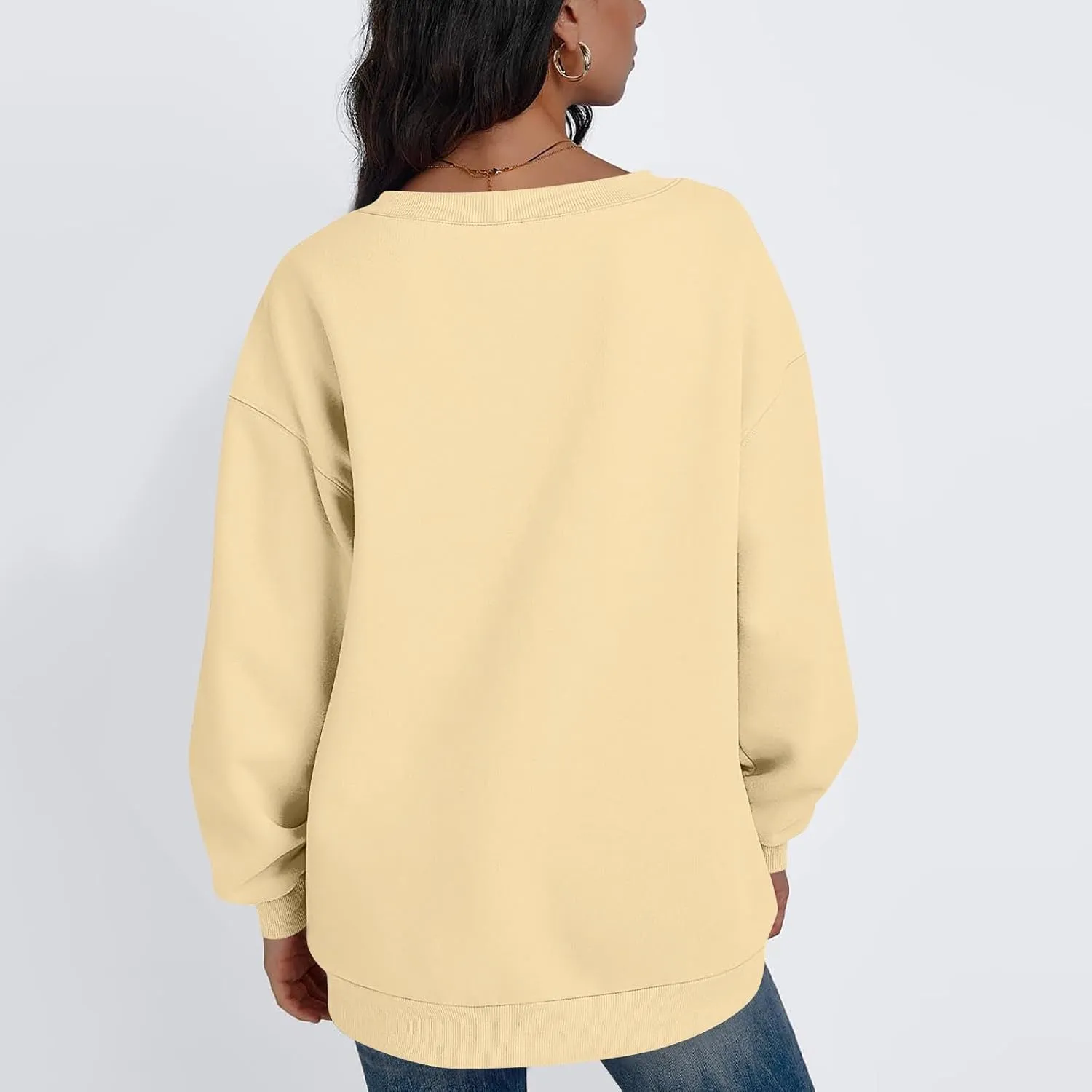Oversized Sweatshirt for Women Fleece Hoodies Pullover V Neck Long Sleeve Shirts Sweatshirt No Hood Loose Fitting Tops