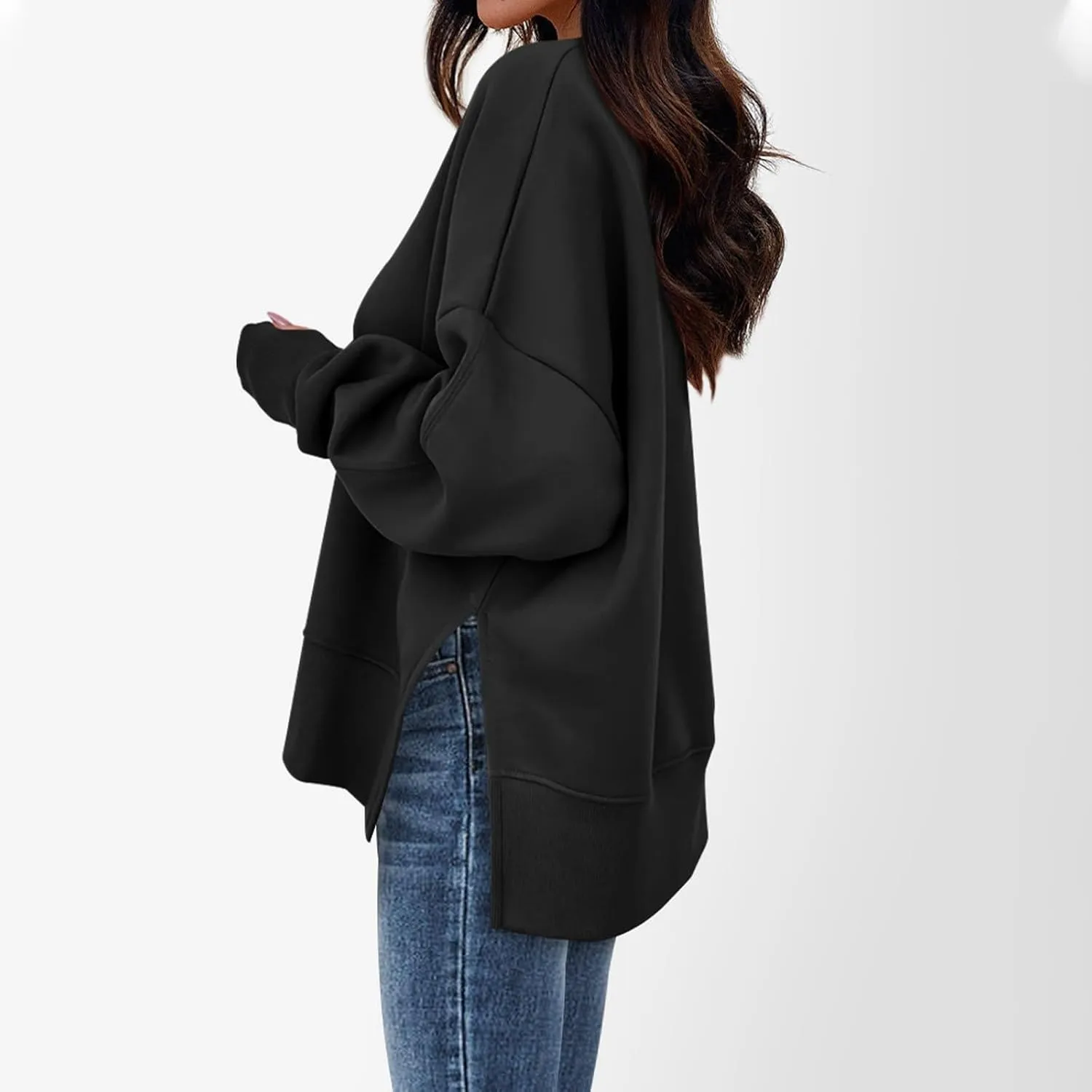 Oversized Sweatshirt for Women Loose Fit Crewneck Side Slit Draped Pullover Sweaters Casual Long Sleeve Comfrt Hoodies