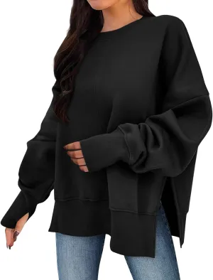 Oversized Sweatshirt for Women Loose Fit Crewneck Side Slit Draped Pullover Sweaters Casual Long Sleeve Comfrt Hoodies