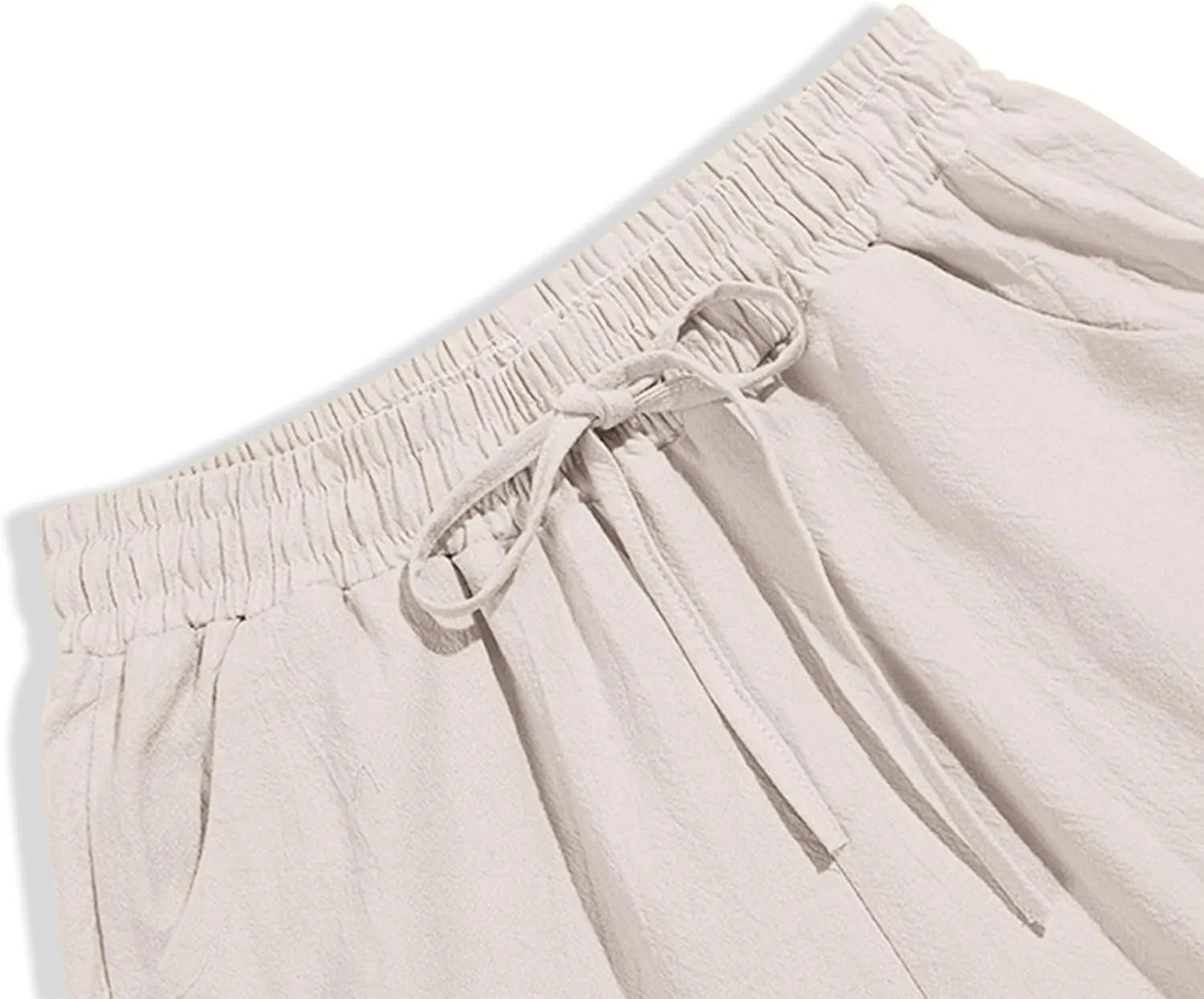 Pants for Women Drawstring Waist Casual Trousers Linen-Like Fabric Relaxed Fit Elastic Cuffs for Daily Activities