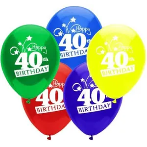 PartyMate - 12" Happy 40th Birthday Shooting Stars Latex Balloons - Multicolor (8ct)