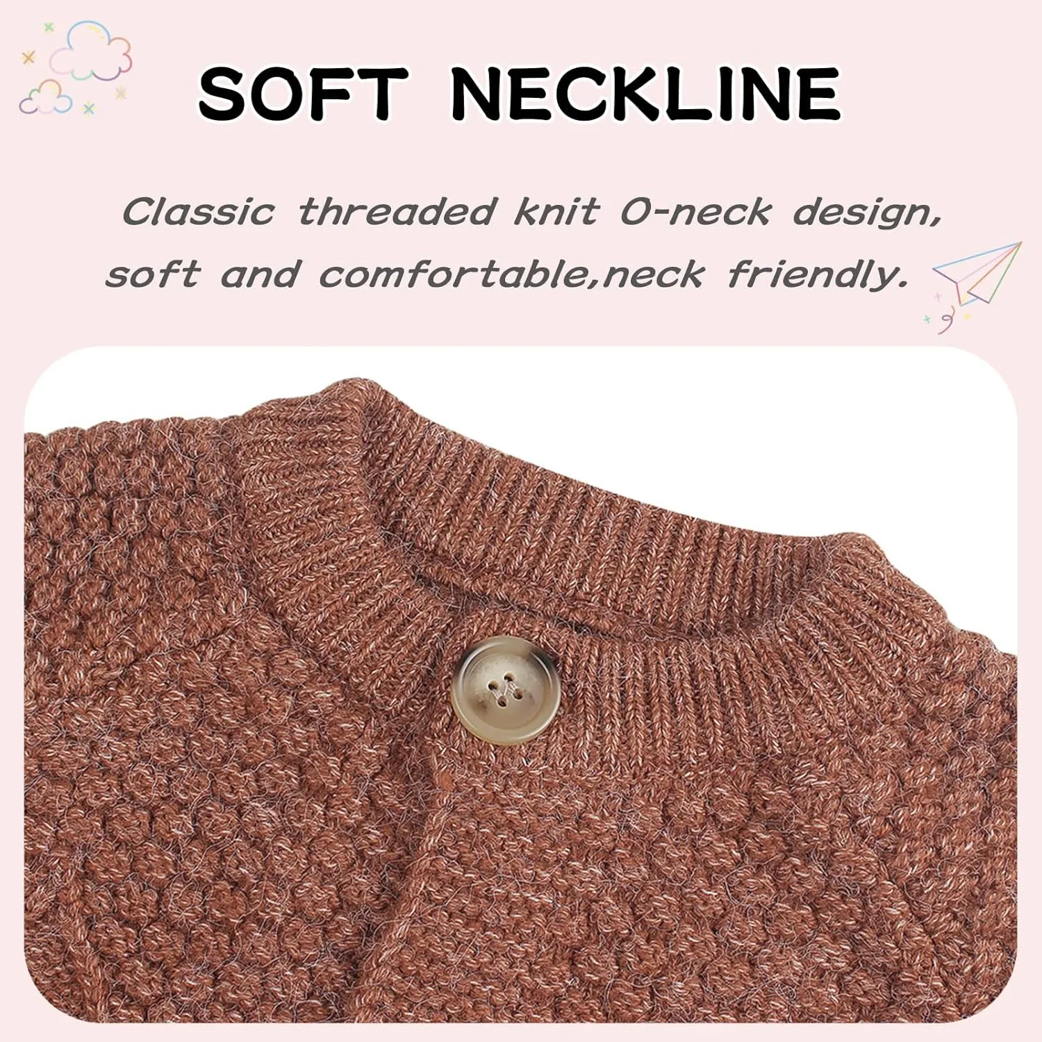 Peecabe Toddler Girl Sweaters Cable Knit Long Sleeve Crewneck Chunky Crochet Cardigans 1-6T