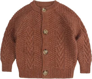 Peecabe Toddler Girl Sweaters Cable Knit Long Sleeve Crewneck Chunky Crochet Cardigans 1-6T