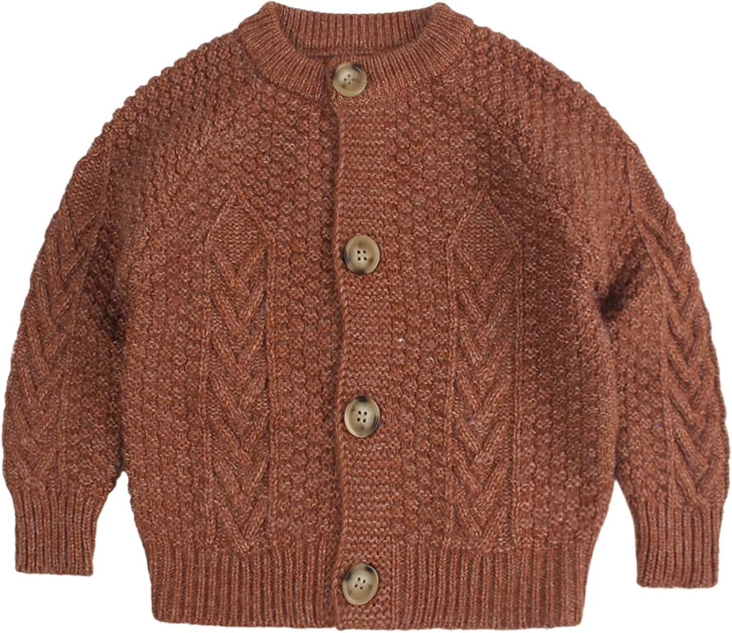 Peecabe Toddler Girl Sweaters Cable Knit Long Sleeve Crewneck Chunky Crochet Cardigans 1-6T