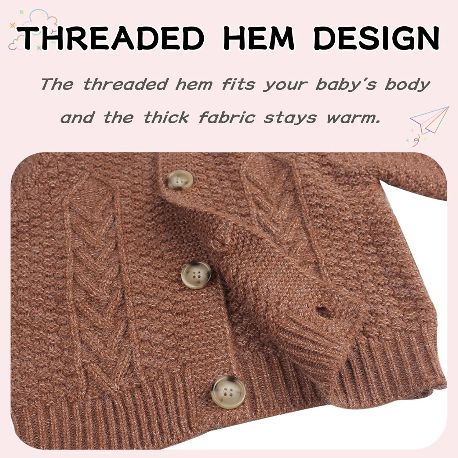 Peecabe Toddler Girl Sweaters Cable Knit Long Sleeve Crewneck Chunky Crochet Cardigans 1-6T