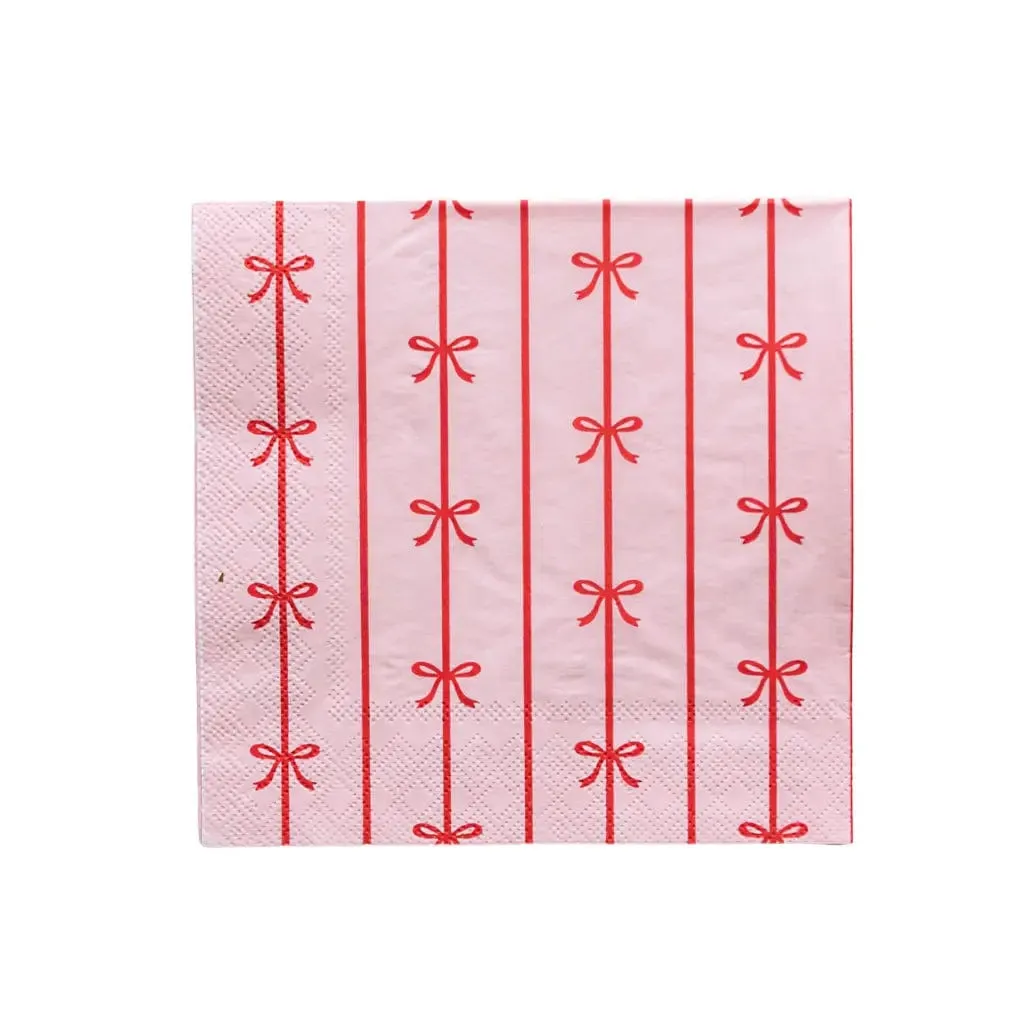 Pink and Red Signature Bow Large Party Napkins x 20