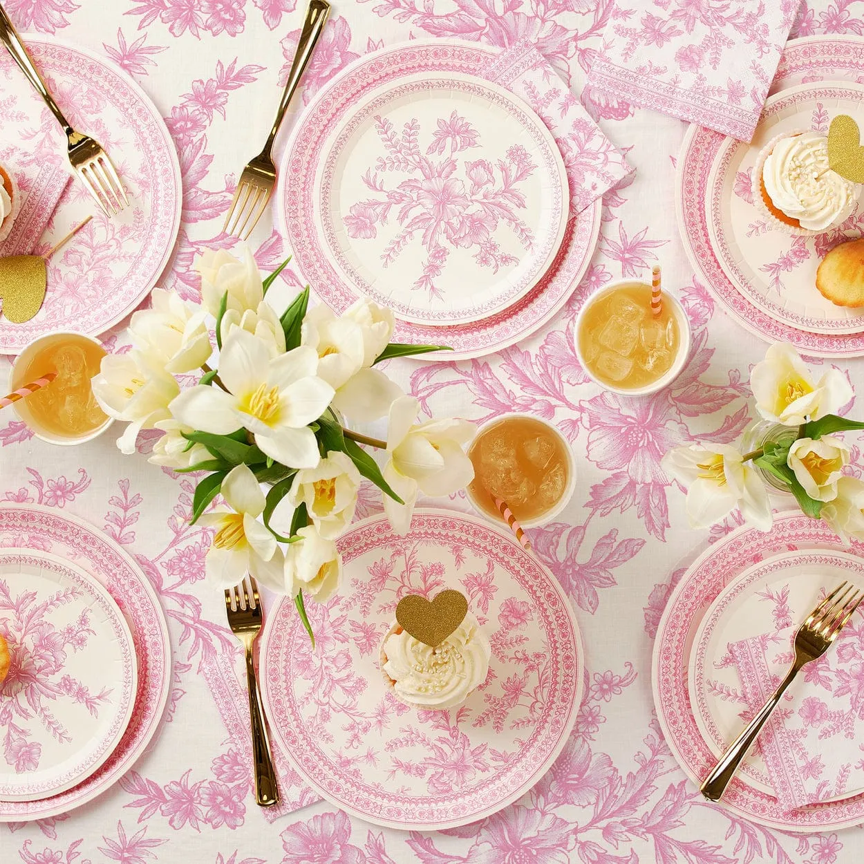 Pink French Toile Paper Tablecloth