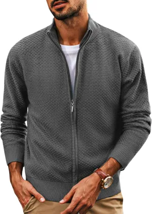 PJ PAUL JONES Men's Full Zip Cardigan Sweaters Casual Stand Collar Cardigan Slim Fit Knitted Sweater