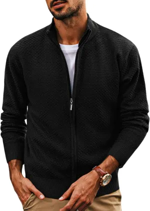 PJ PAUL JONES Men's Full Zip Cardigan Sweaters Casual Stand Collar Cardigan Slim Fit Knitted Sweater