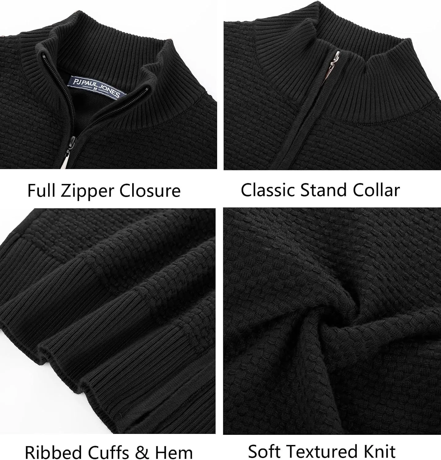 PJ PAUL JONES Men's Full Zip Cardigan Sweaters Casual Stand Collar Cardigan Slim Fit Knitted Sweater