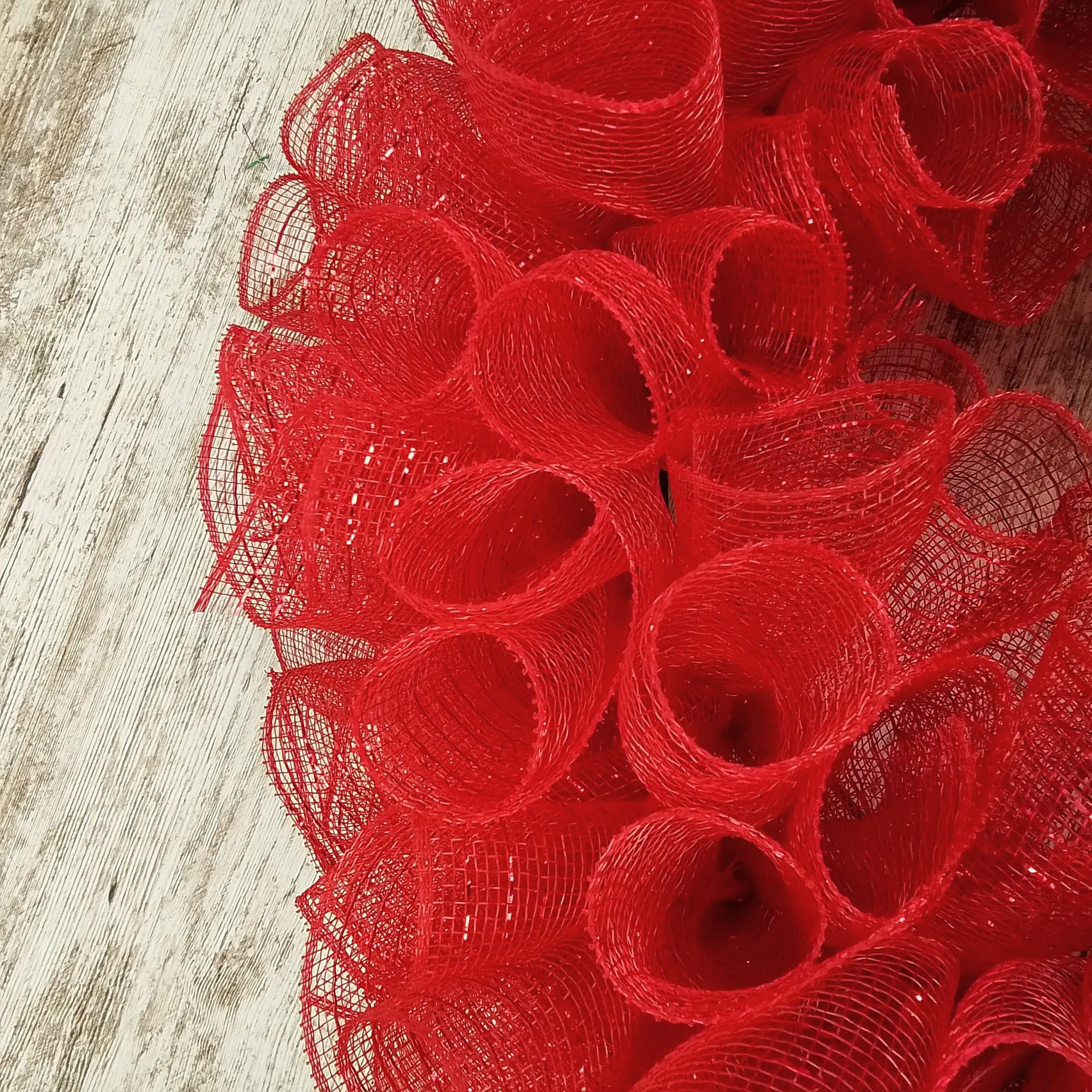 Plain Wreath Base Already Made - Mesh Everyday Wreath to Decorate DIY - Starter Add Bow, Ribbons on Your Own - Premade (Non-Metallic Red)