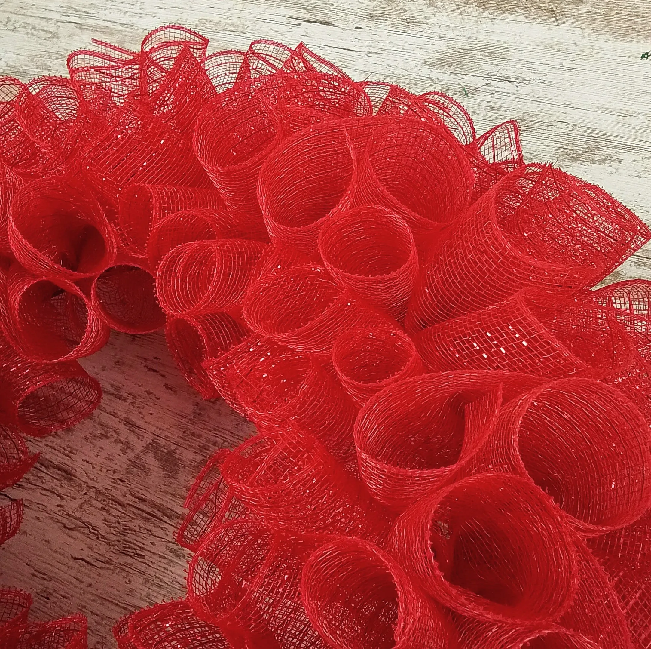 Plain Wreath Base Already Made - Mesh Everyday Wreath to Decorate DIY - Starter Add Bow, Ribbons on Your Own - Premade (Non-Metallic Red)
