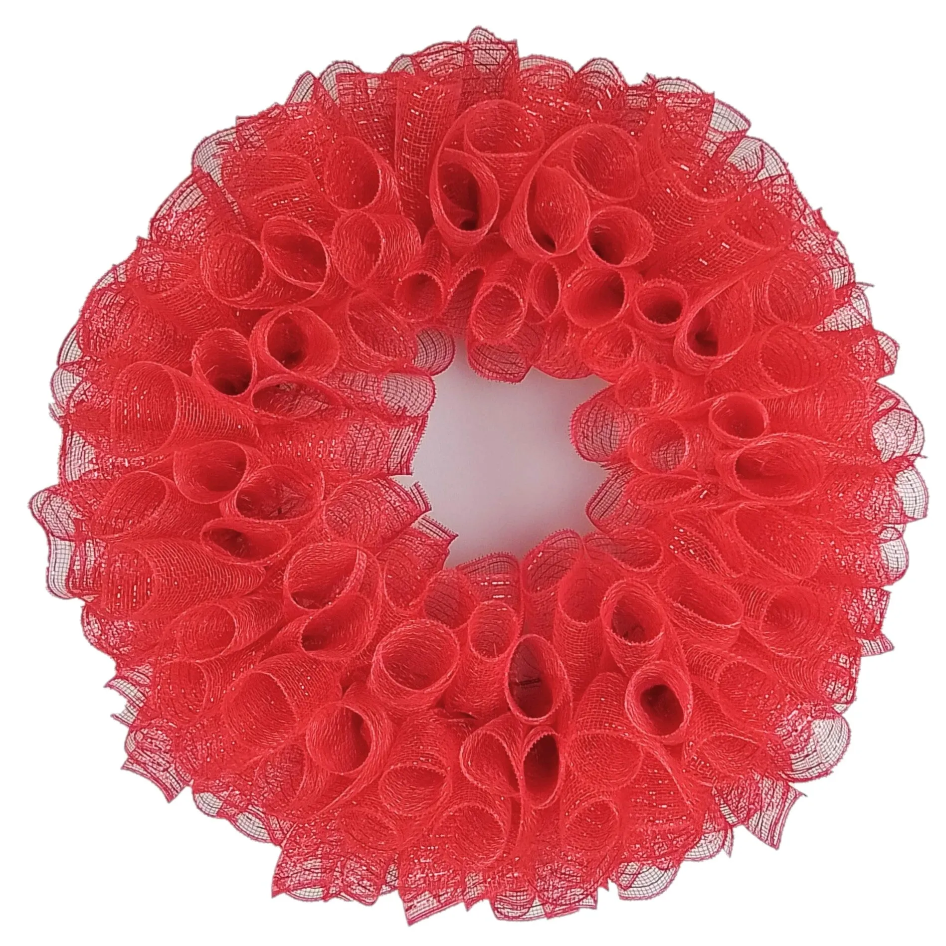 Plain Wreath Base Already Made - Mesh Everyday Wreath to Decorate DIY - Starter Add Bow, Ribbons on Your Own - Premade (Non-Metallic Red)