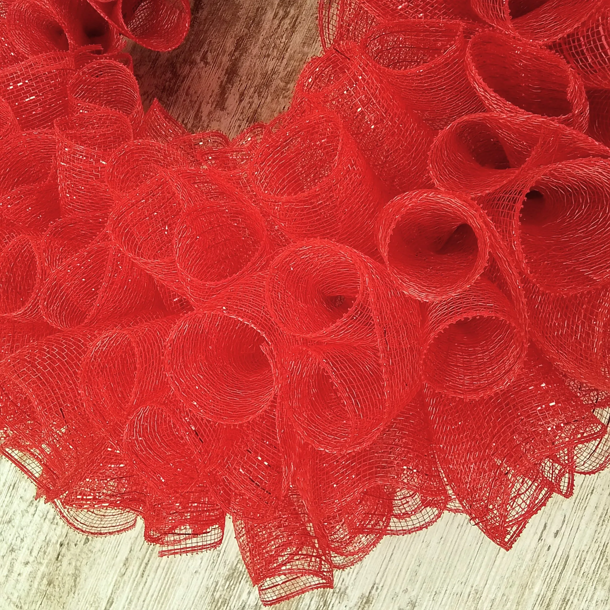 Plain Wreath Base Already Made - Mesh Everyday Wreath to Decorate DIY - Starter Add Bow, Ribbons on Your Own - Premade (Non-Metallic Red)
