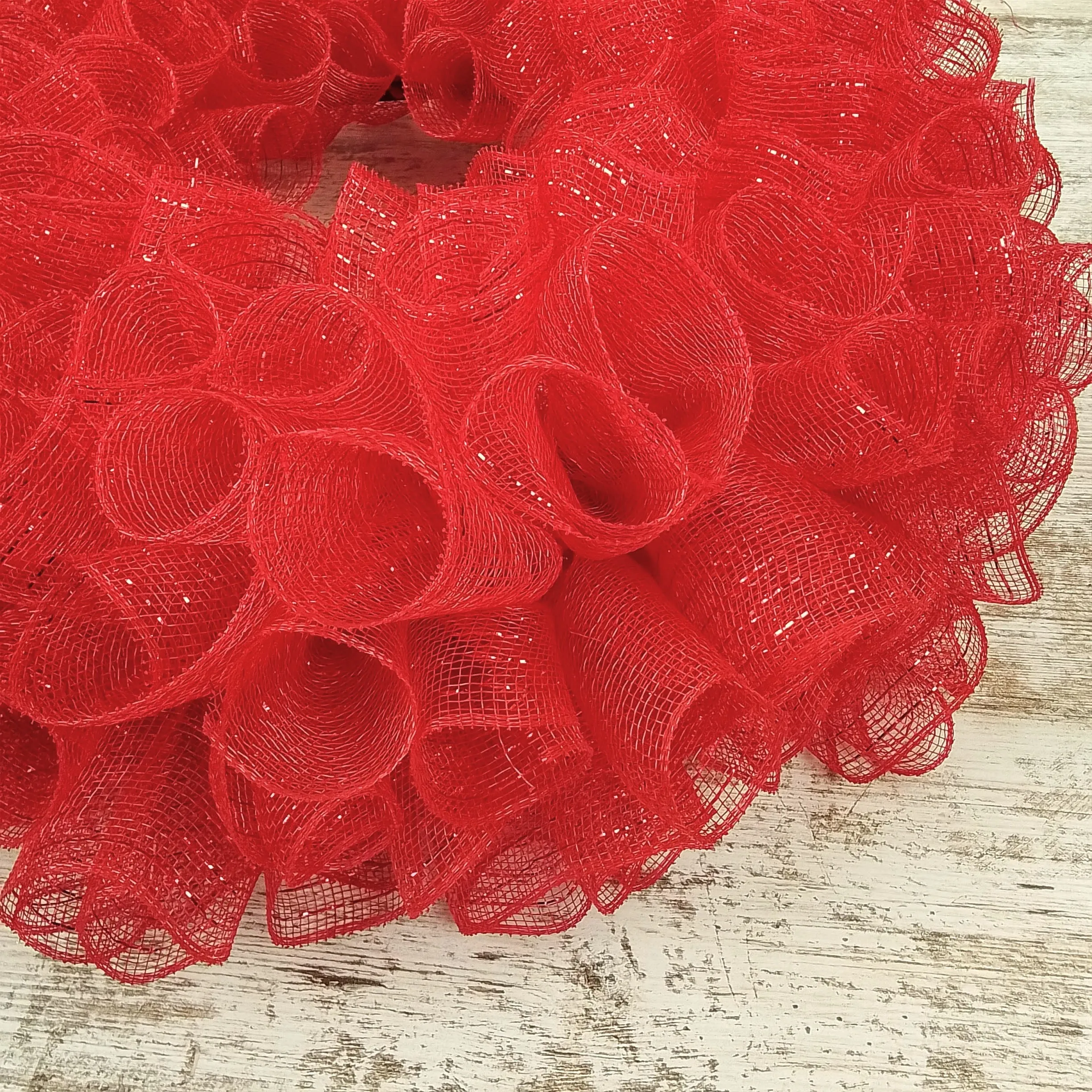 Plain Wreath Base Already Made - Mesh Everyday Wreath to Decorate DIY - Starter Add Bow, Ribbons on Your Own - Premade (Non-Metallic Red)