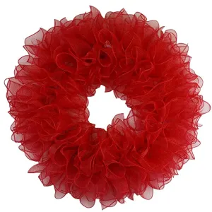 Plain Wreath Base Already Made - Mesh Everyday Wreath to Decorate DIY - Starter Add Bow, Ribbons on Your Own - Premade (Non-Metallic Red)