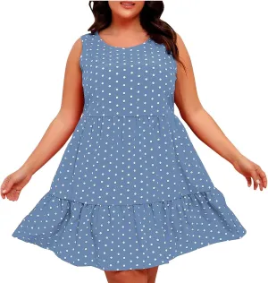 Plus Size Tank Dresses for Women Plus Size Sleeveless Ruffle Hem Flowy Midi Dress Summer Crewneck Casual Dress