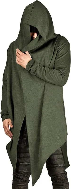 Poriff Mens Draped Cardigans Long Sleeve with Hooded Pockets Long Shawl Ruffle