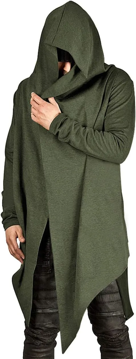 Poriff Mens Draped Cardigans Long Sleeve with Hooded Pockets Long Shawl Ruffle
