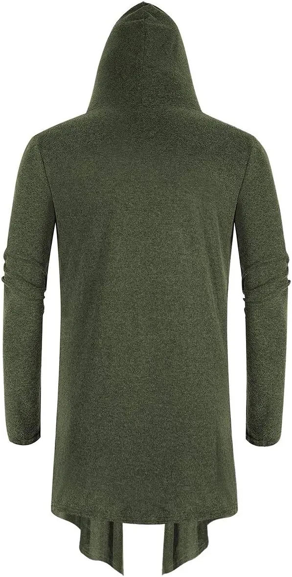 Poriff Mens Draped Cardigans Long Sleeve with Hooded Pockets Long Shawl Ruffle