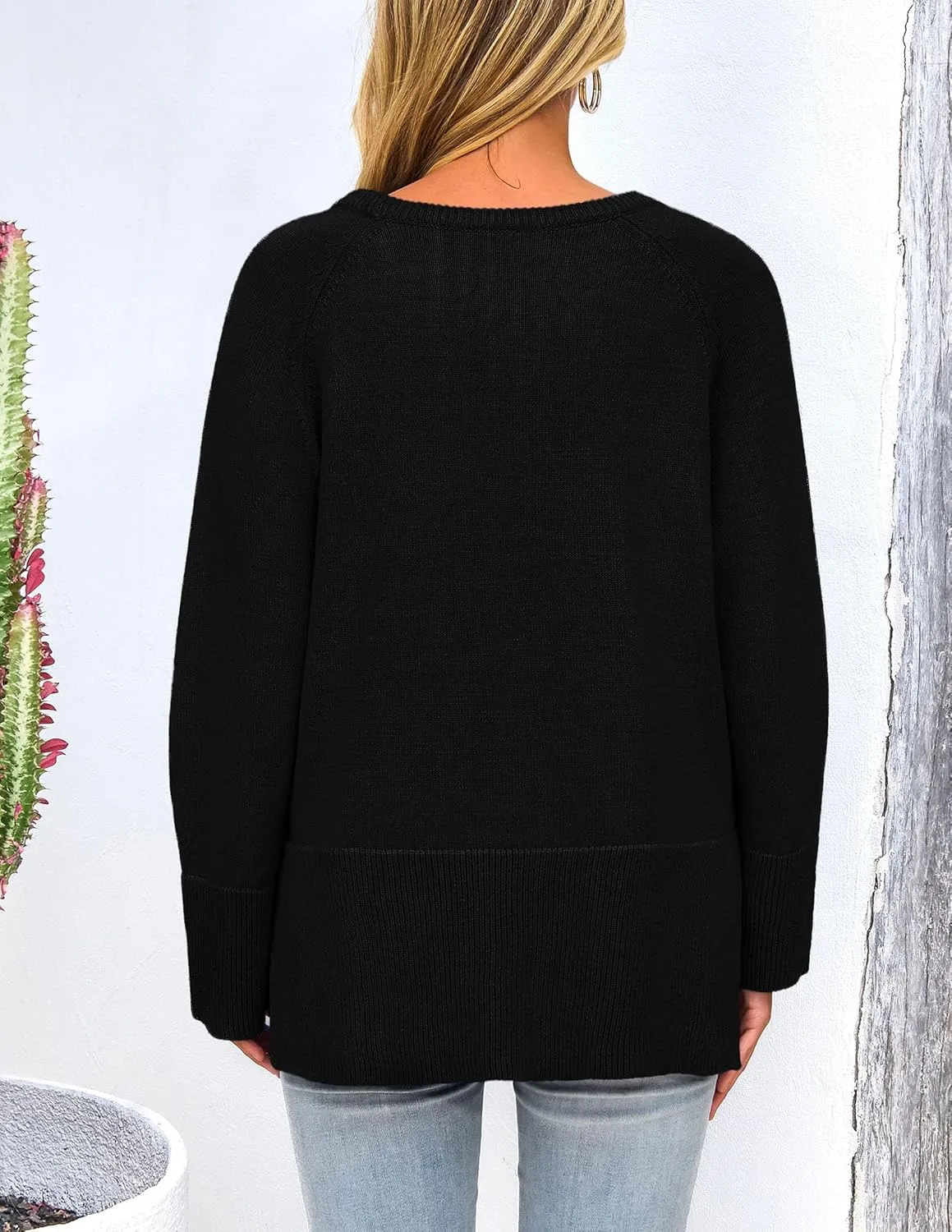 PRETTYGARDEN Women's Knit Spring Sweaters Long Sleeve Pullover Crewneck Split Hem Loose Oversized Tunic Fall Sweater Top