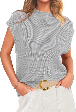 PRETTYGARDEN Womens Mock Neck Sleeveless Sweater Vest 2025 Summer Casual Fall Short Cap Sleeve Knit Ribbed Pullover Tank Tops