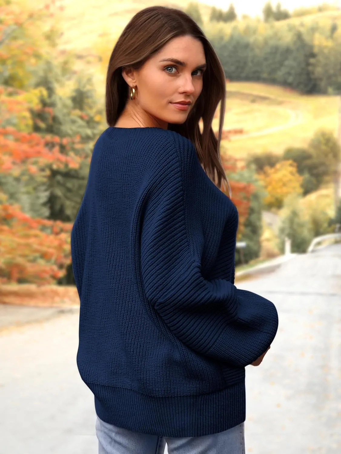 PRETTYGARDEN Womens Sweaters Fall 2025 Long Lantern Sleeve Oversized Sweater Casual Crewneck Loose Ribbed Knit Pullover Tops