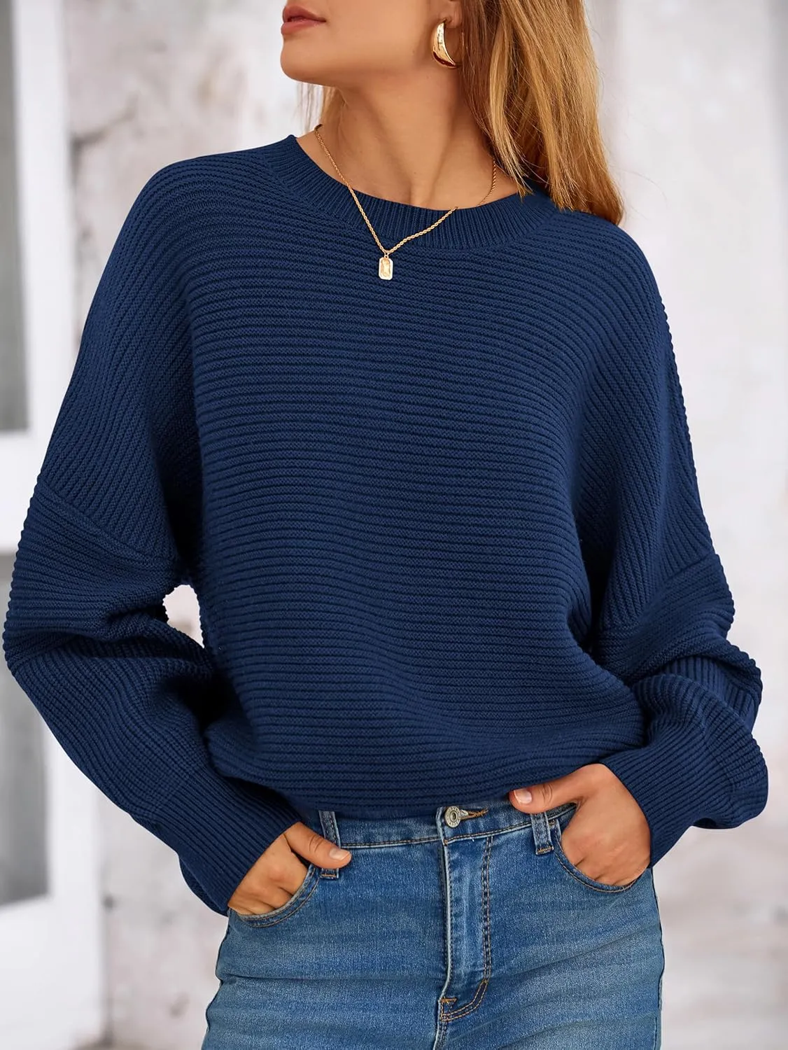 PRETTYGARDEN Womens Sweaters Fall 2025 Long Lantern Sleeve Oversized Sweater Casual Crewneck Loose Ribbed Knit Pullover Tops