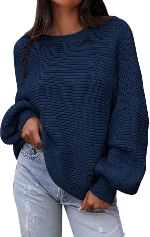 PRETTYGARDEN Womens Sweaters Fall 2025 Long Lantern Sleeve Oversized Sweater Casual Crewneck Loose Ribbed Knit Pullover Tops