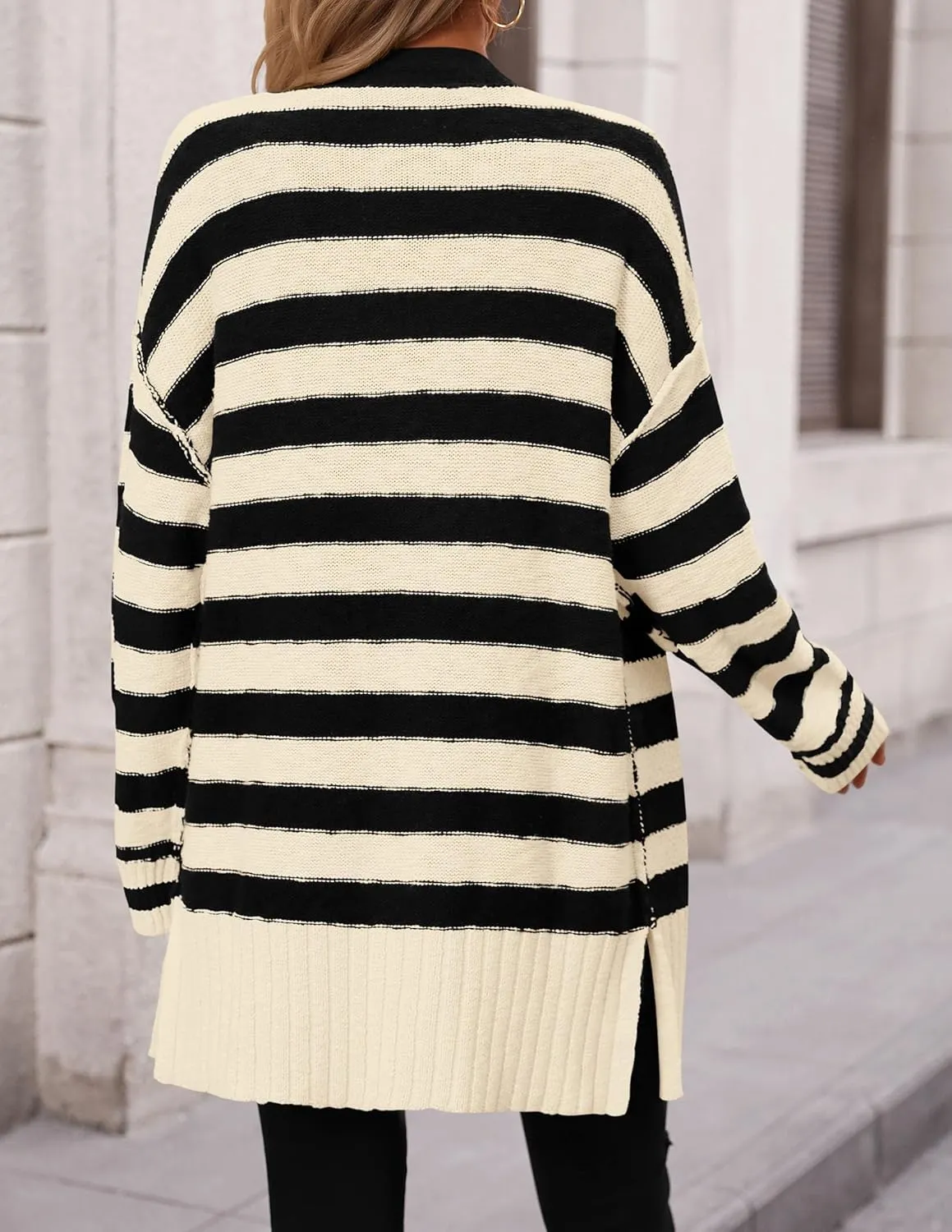 PRETTYGARDEN Women's Winter Striped Cardigan Sweaters Long Sleeve Button Down Open Front Chunky Knit Oversized Sweater Coat
