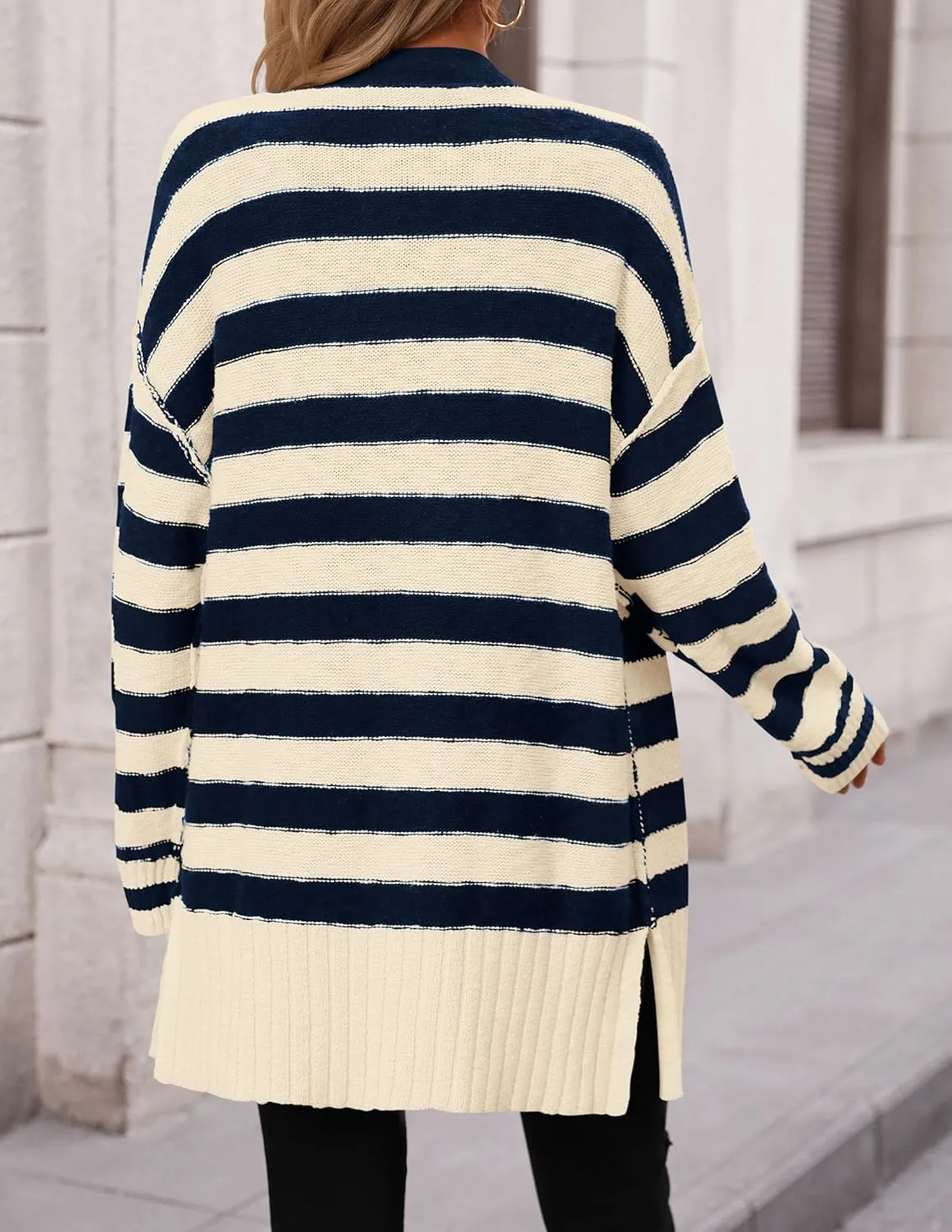 PRETTYGARDEN Women's Winter Striped Cardigan Sweaters Long Sleeve Button Down Open Front Chunky Knit Oversized Sweater Coat