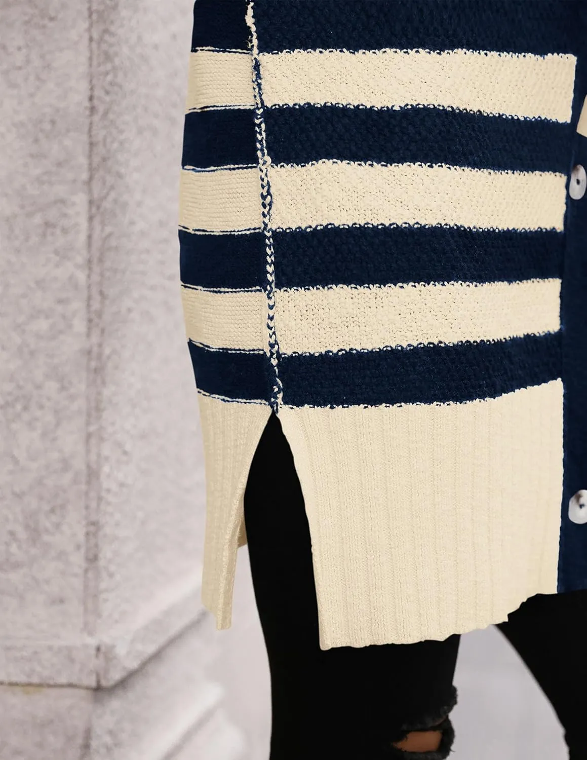 PRETTYGARDEN Women's Winter Striped Cardigan Sweaters Long Sleeve Button Down Open Front Chunky Knit Oversized Sweater Coat