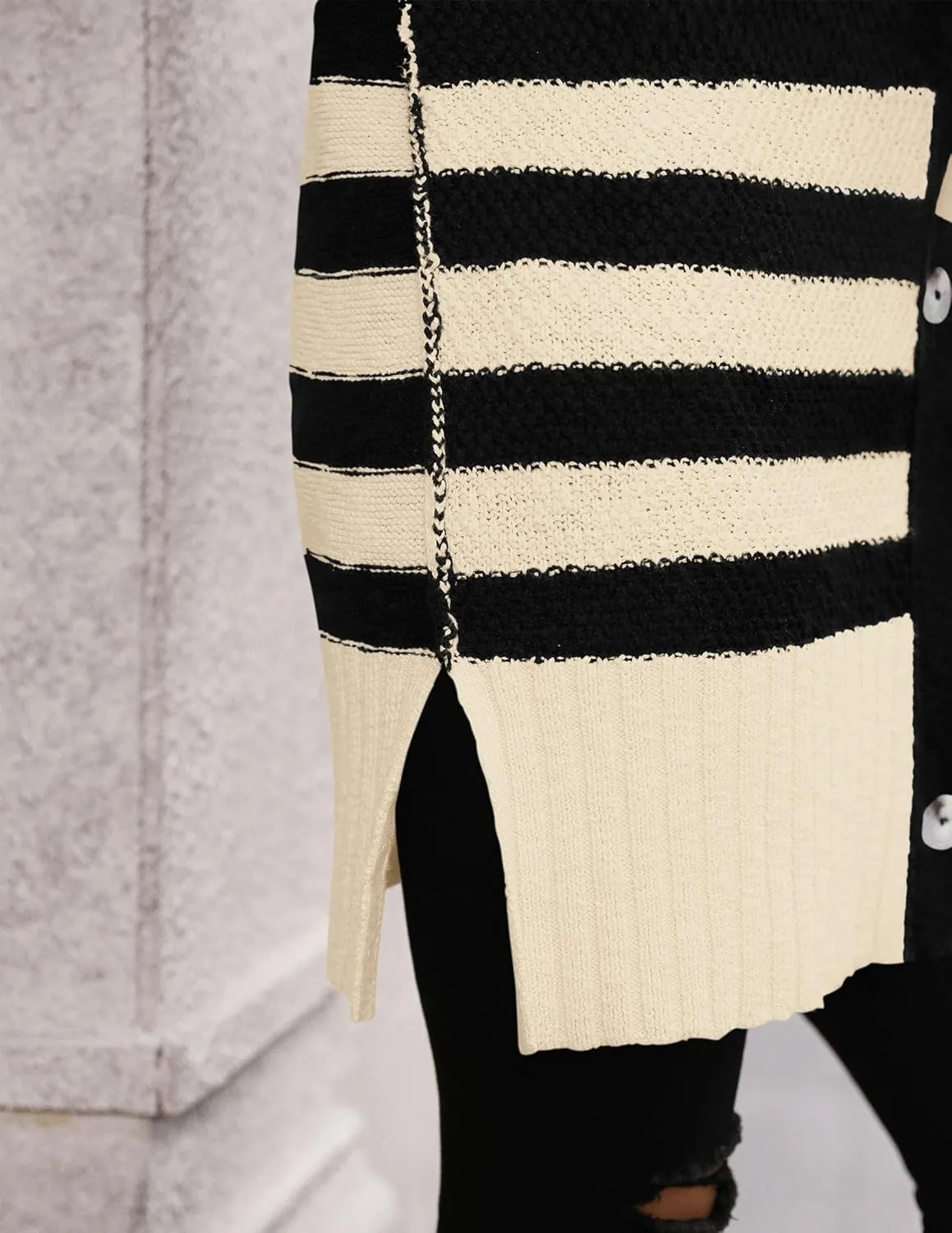 PRETTYGARDEN Women's Winter Striped Cardigan Sweaters Long Sleeve Button Down Open Front Chunky Knit Oversized Sweater Coat