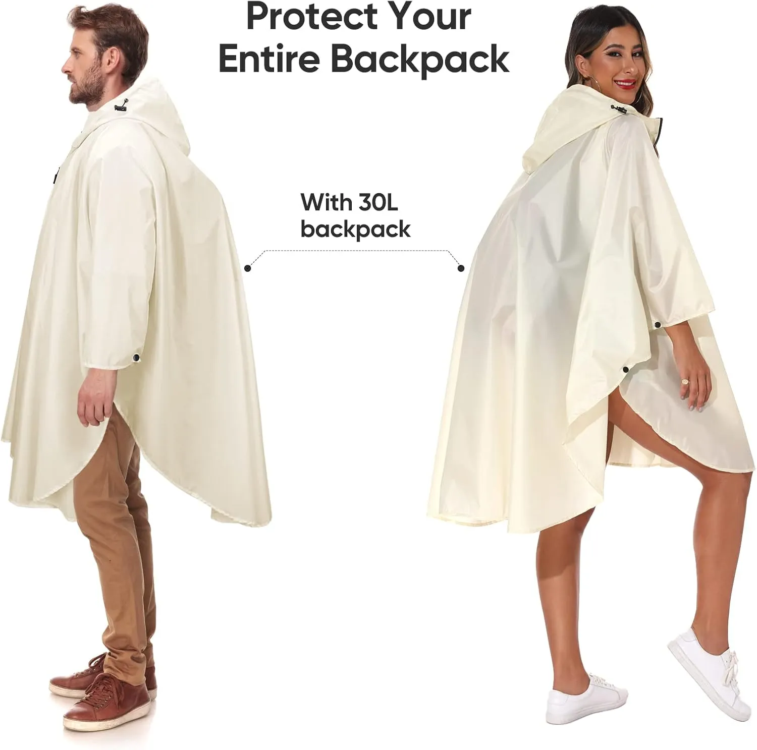 PTEROMY Hooded Rain Poncho for Adult with Pocket and Zipper, Waterproof Lightweight Raincoat for Men and Women