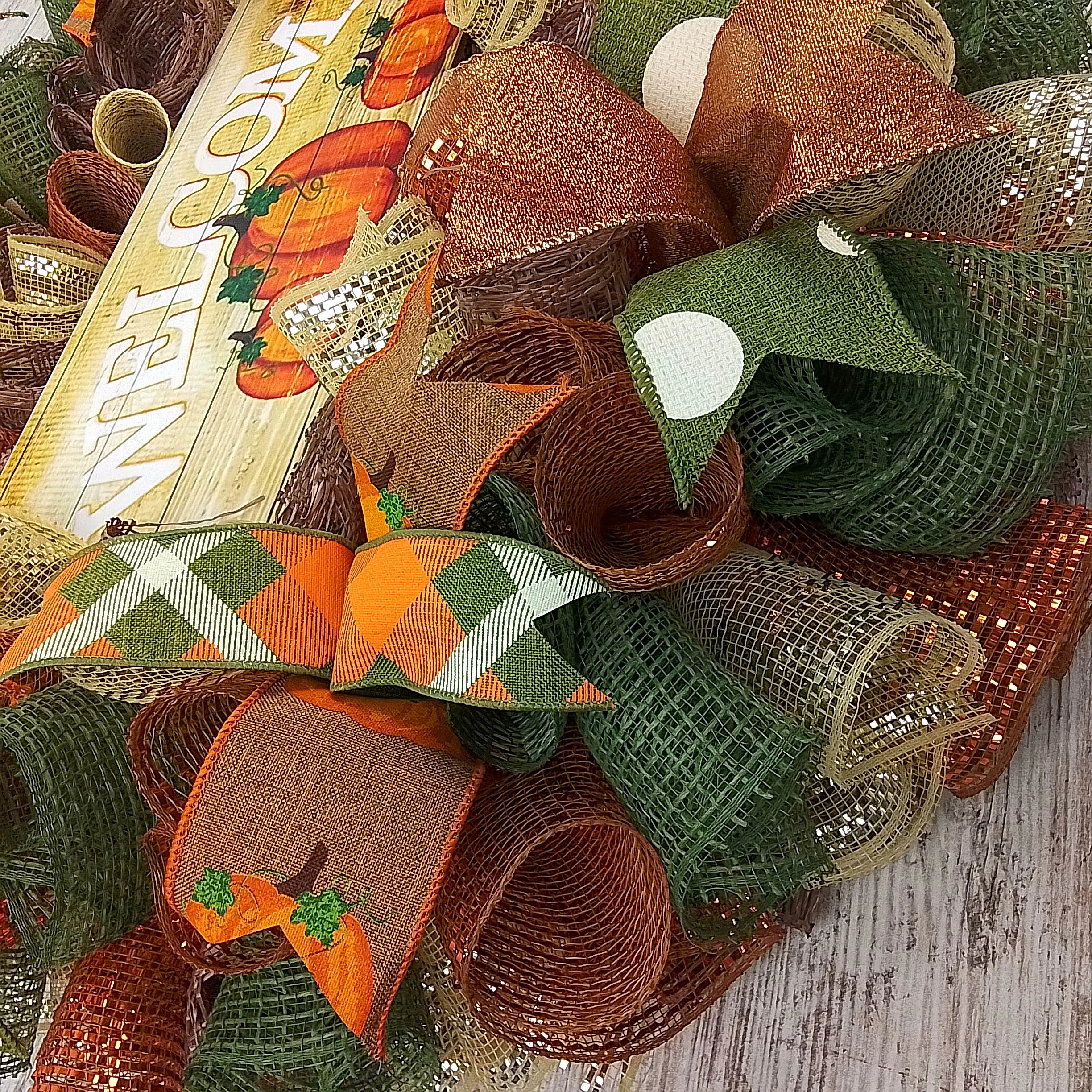 Pumpkin Wreaths - Welcome Thanksgiving Door Wreaths - Halloween Deep Tones Fall Autumn Front Door Decor - Orange Green Brown