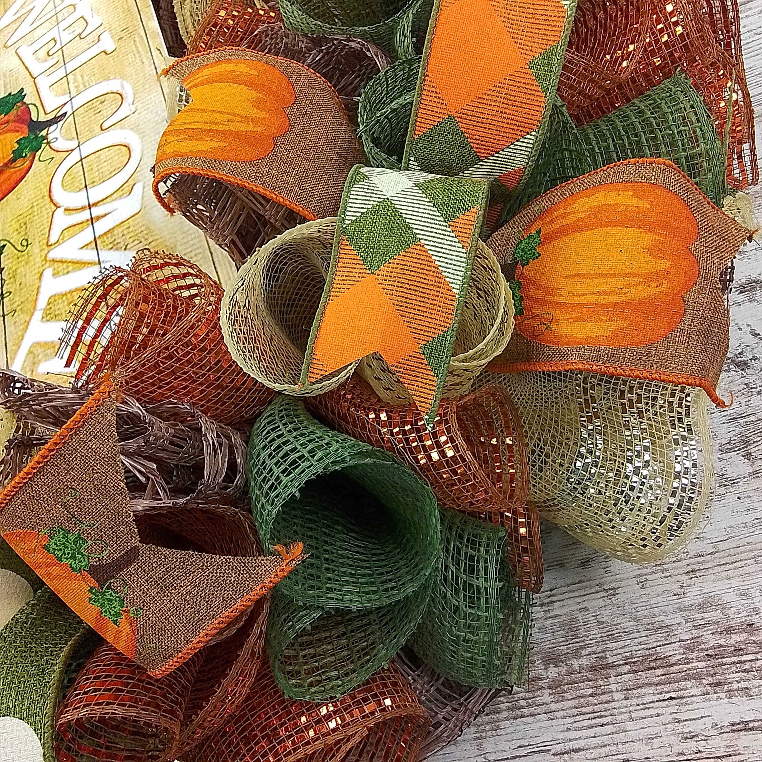 Pumpkin Wreaths - Welcome Thanksgiving Door Wreaths - Halloween Deep Tones Fall Autumn Front Door Decor - Orange Green Brown