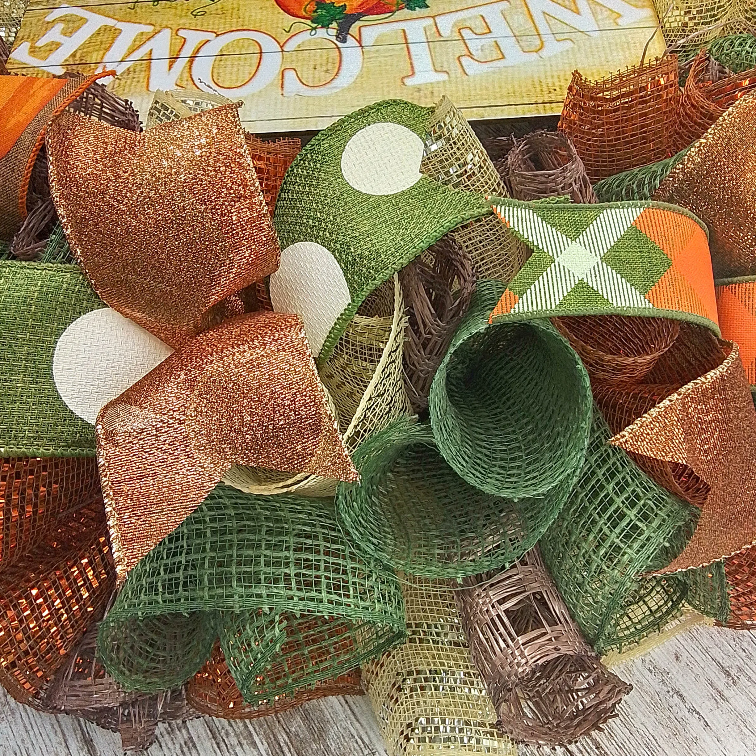 Pumpkin Wreaths - Welcome Thanksgiving Door Wreaths - Halloween Deep Tones Fall Autumn Front Door Decor - Orange Green Brown