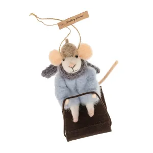 "Sledding Soloman" Felted Mouse Ornament