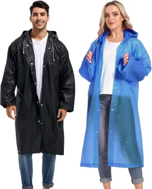 Rain Ponchos for Adults Reusable Raincoats Survival Heavy Duty Military Impermeable 2 Packs Rain Coat