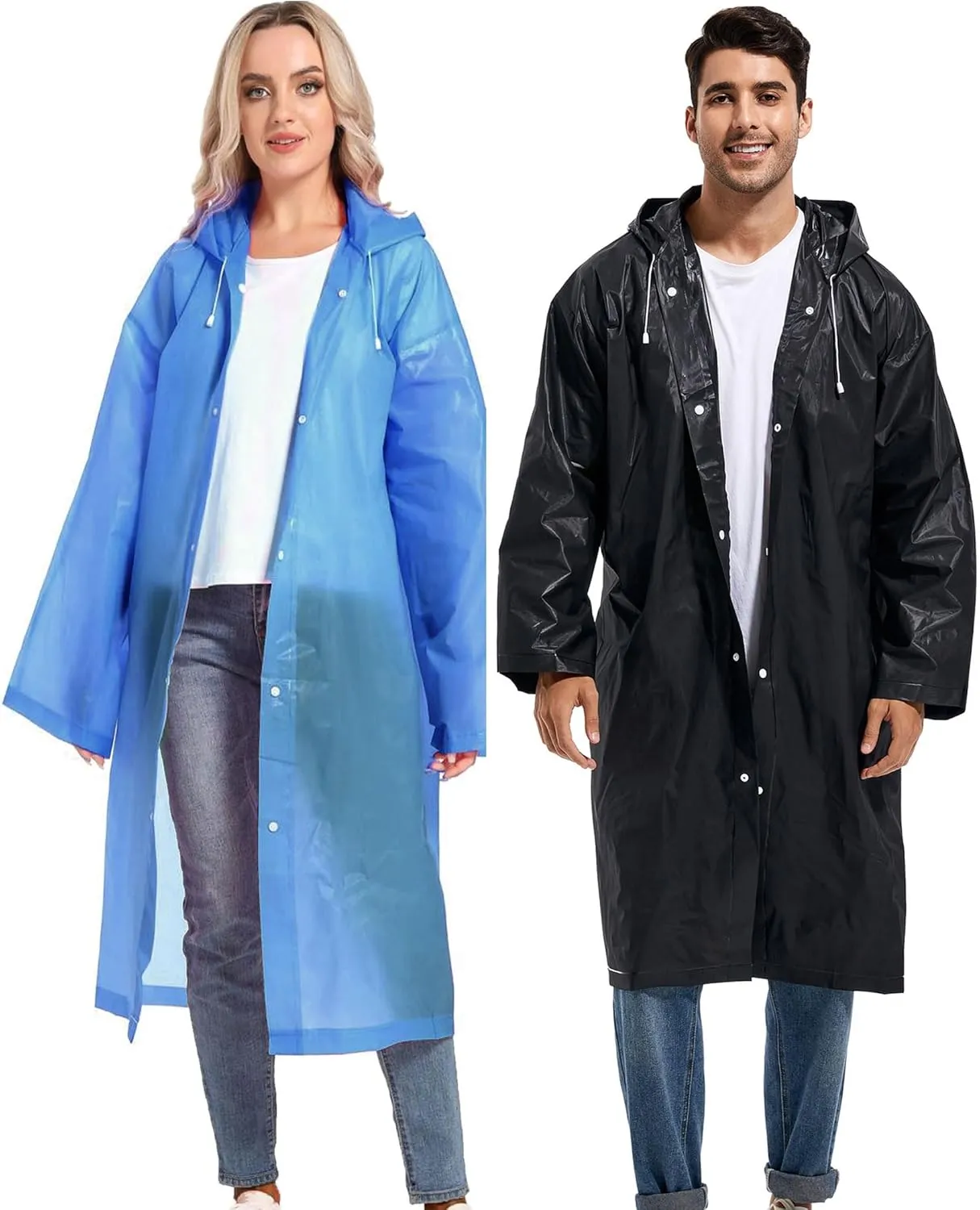 Rain Ponchos for Adults Reusable Raincoats Survival Heavy Duty Military Impermeable 2 Packs Rain Coat