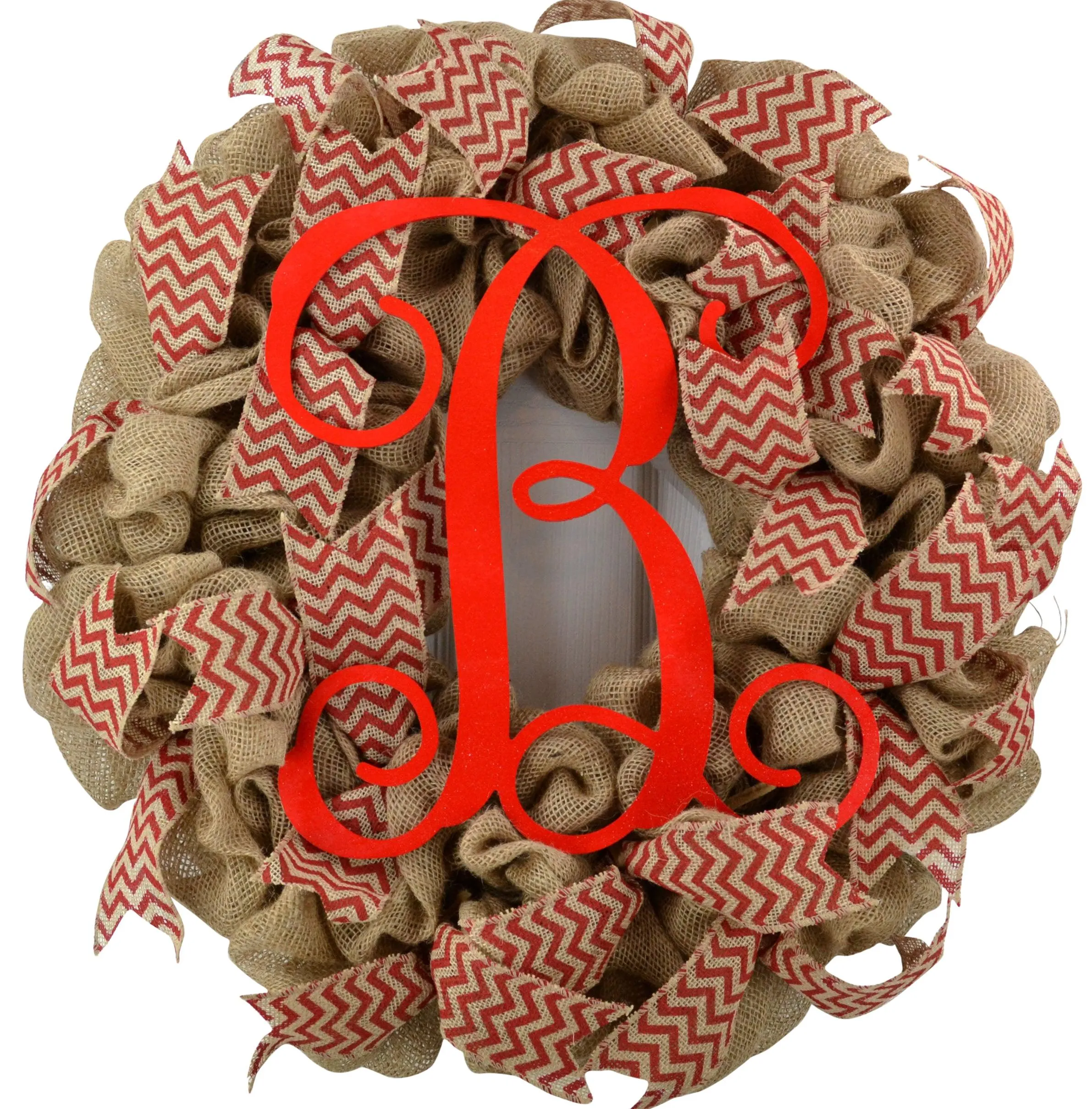 Red Chevron Burlap Monogram wreath | LOTS of colors!!