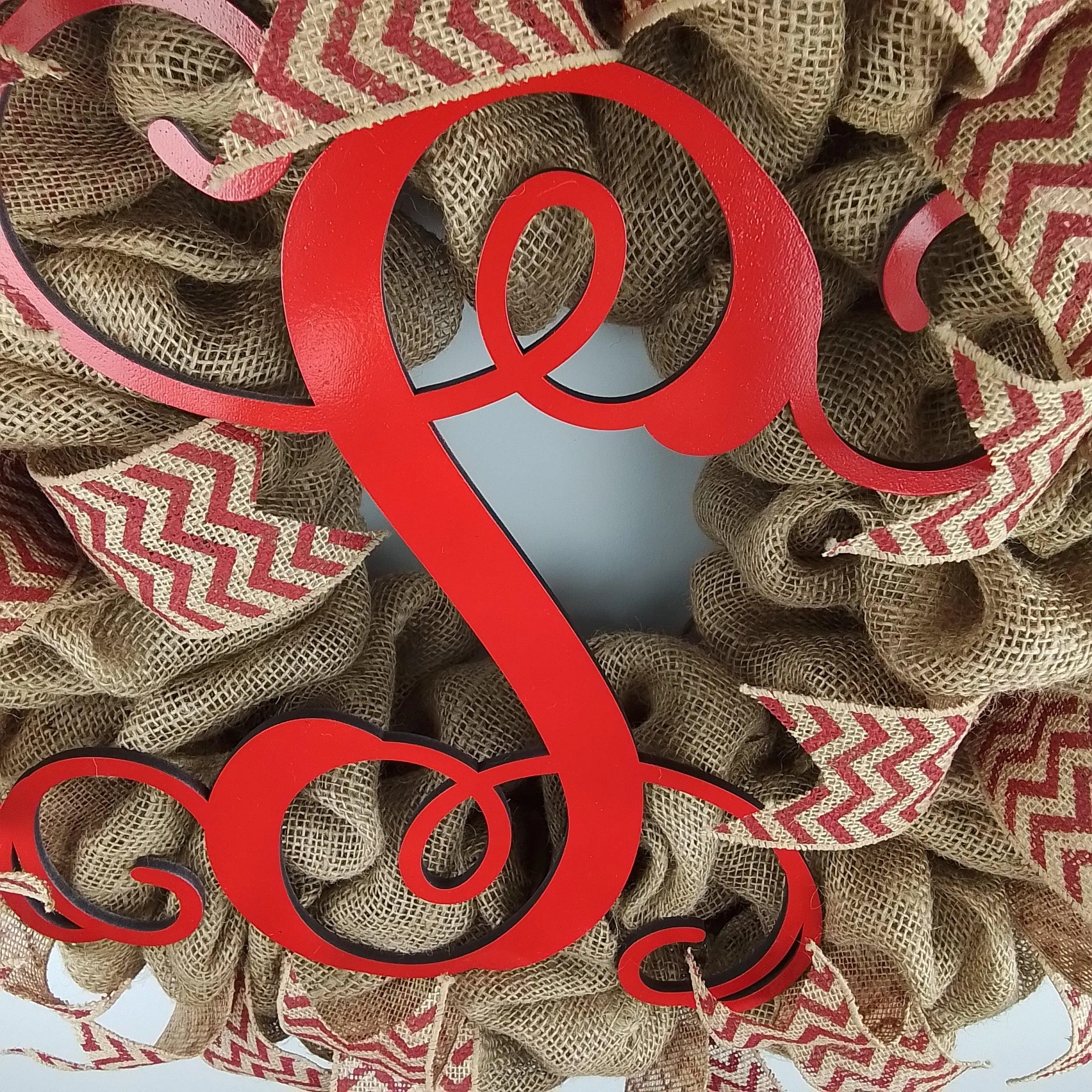 Red Chevron Burlap Monogram wreath | LOTS of colors!!