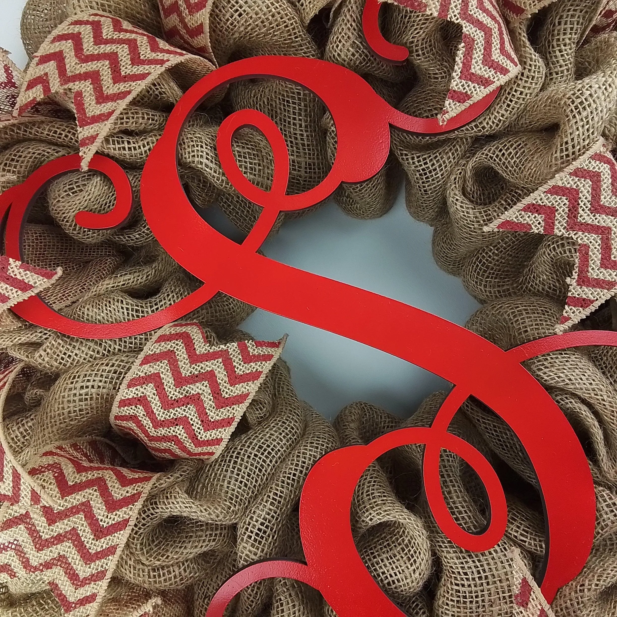 Red Chevron Burlap Monogram wreath | LOTS of colors!!