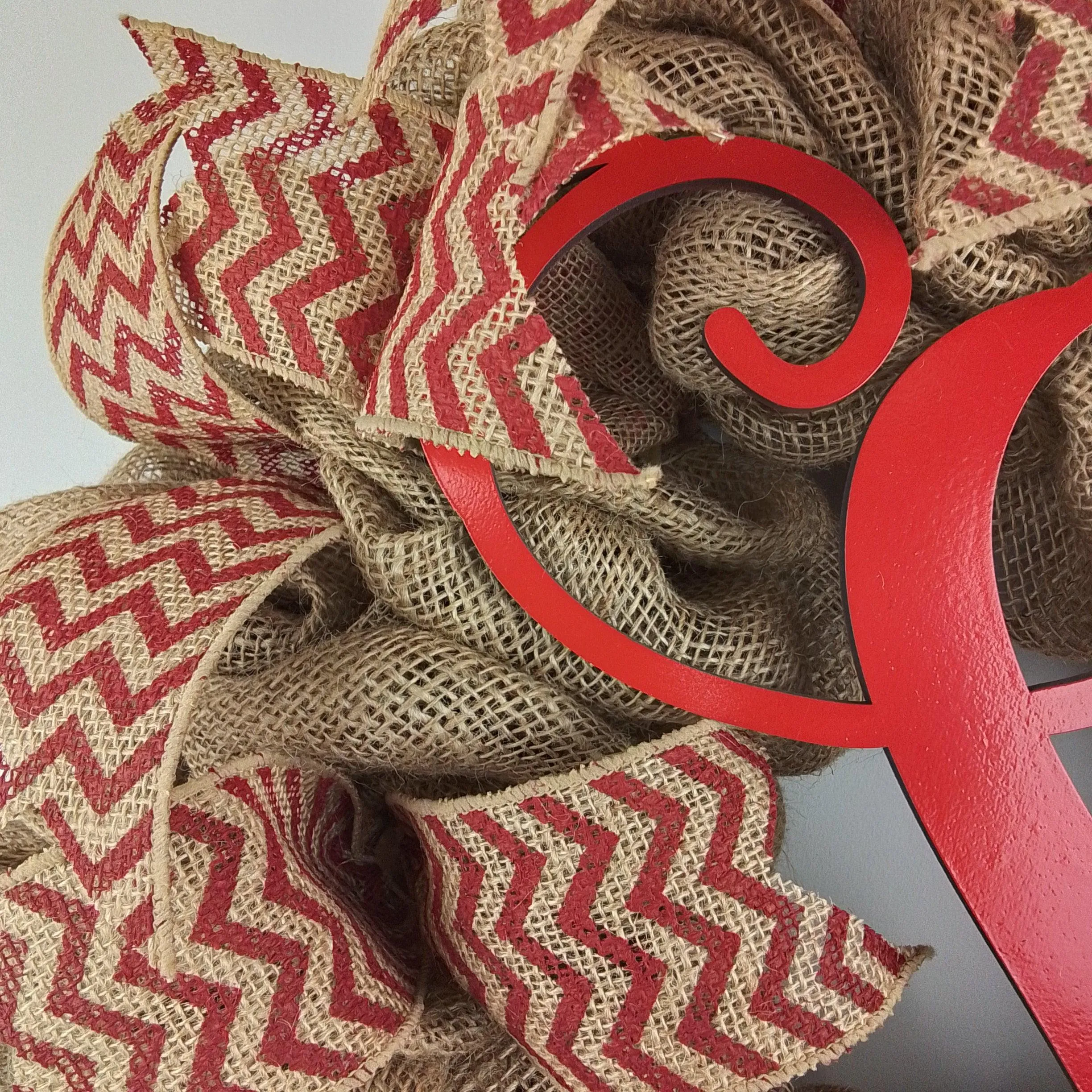 Red Chevron Burlap Monogram wreath | LOTS of colors!!