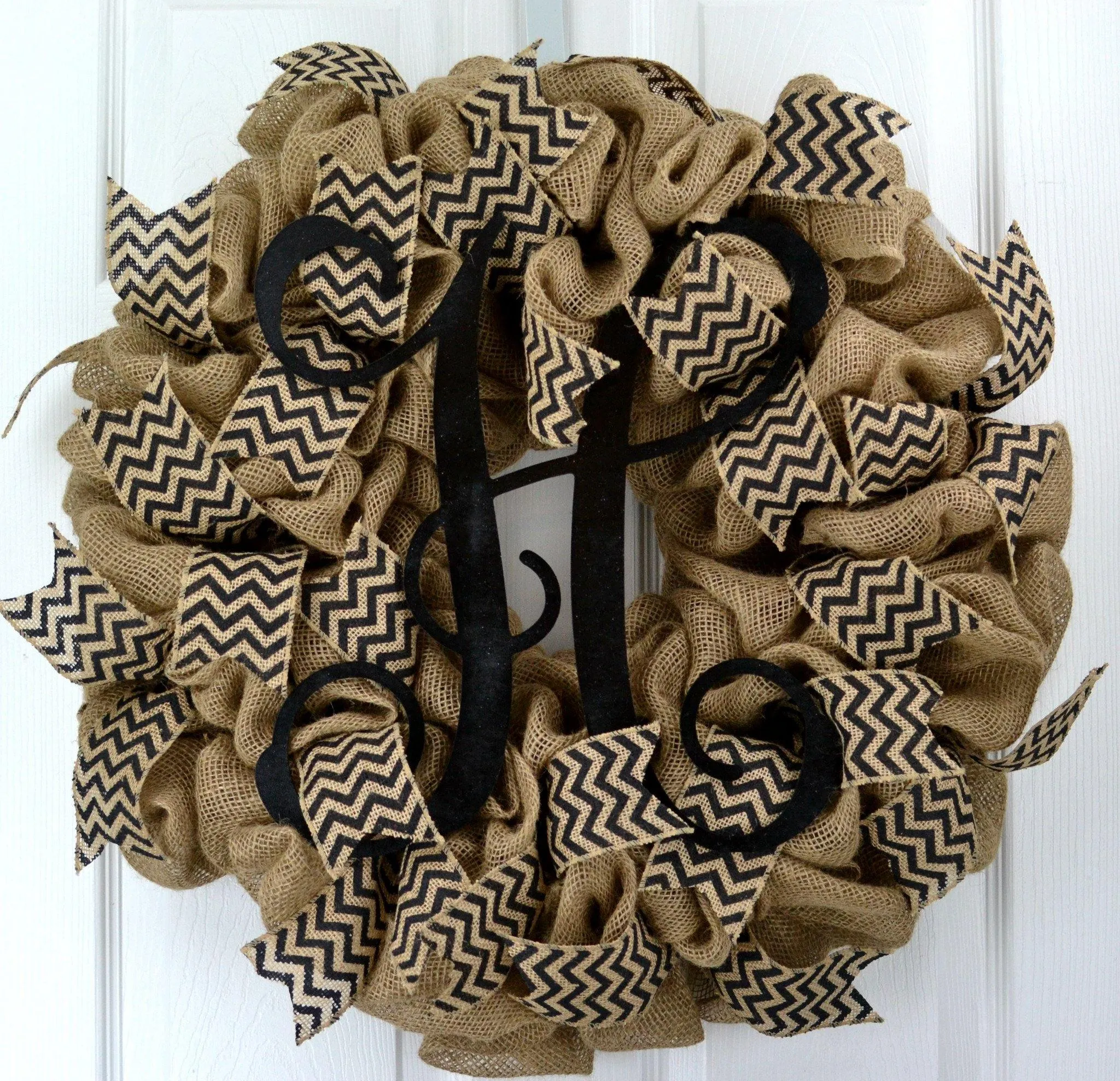 Red Chevron Burlap Monogram wreath | LOTS of colors!!