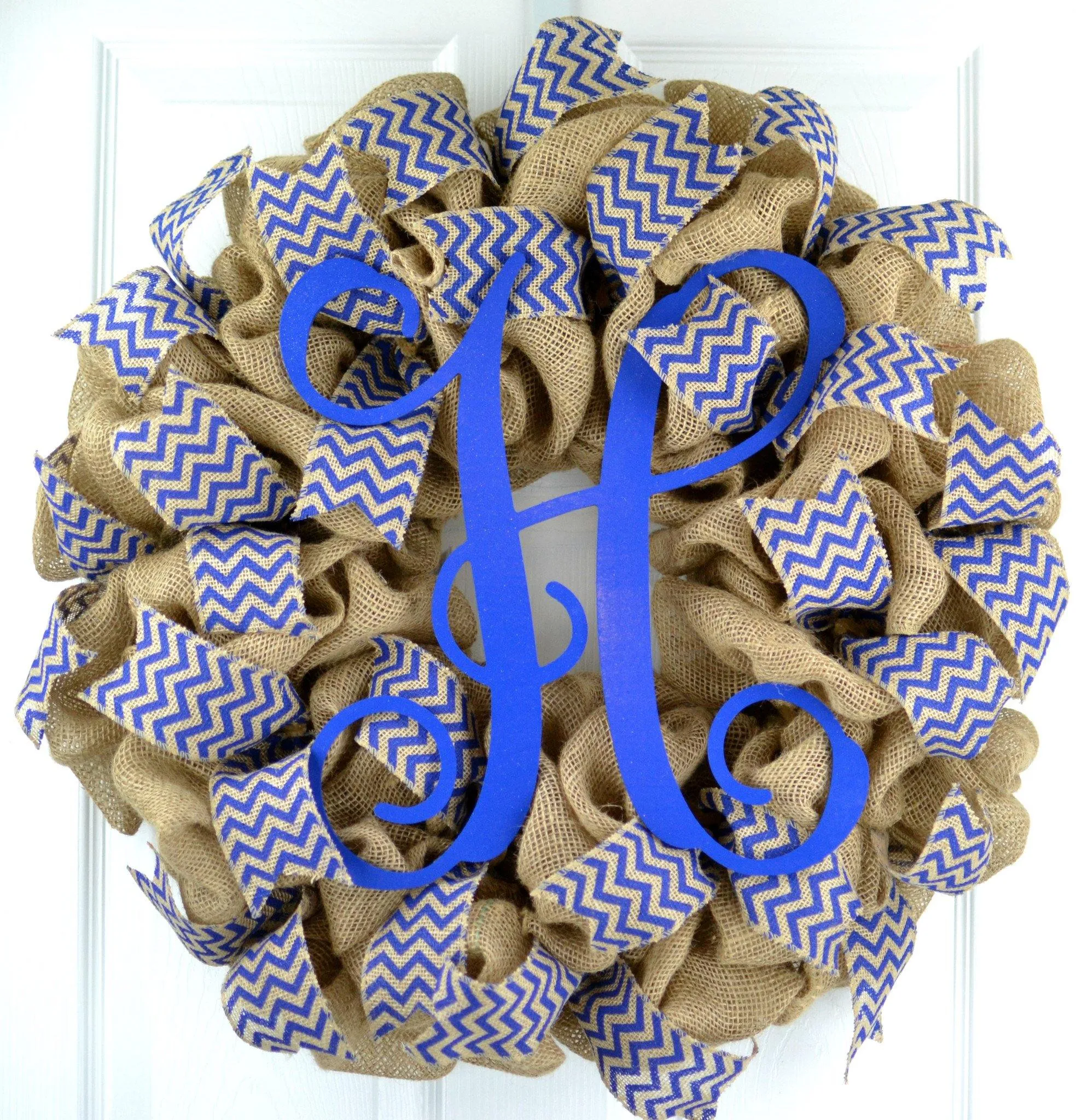 Red Chevron Burlap Monogram wreath | LOTS of colors!!